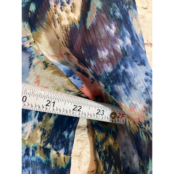 CJ Banks Top Womens 1X Watercolor Art To Wear Button Up Semi Sheer Artsy Flowy - Picture 9 of 14